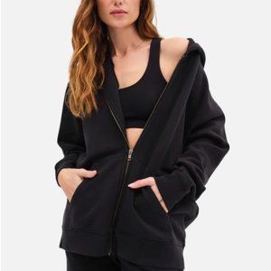NWT MATE the Label Organic Fleece Oversized Zip Hoodie - JET BLACK / XS/S